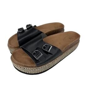 NWT y2K Size 7 Slip On Open Toe Platform Tribal Sandal Black Brown Vacation